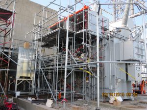 Electricians Work contractors install a start up transformer at Perry Nuclear Power Plant.